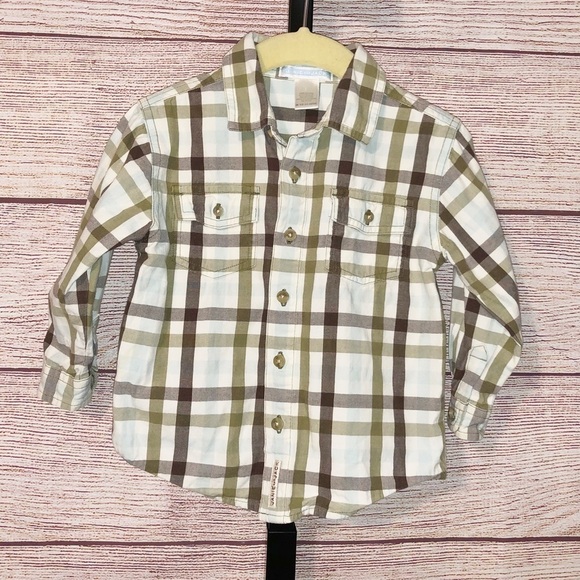 Janie and Jack Cream Plaid Button Up Shirt Size 18-24 Months - Picture 1 of 8